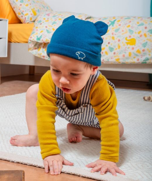 Bonnet ourson en laine mérinos pour bébé 