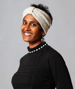 bandeau en laine point de riz coloris Kasha, doublé en mérinos noir