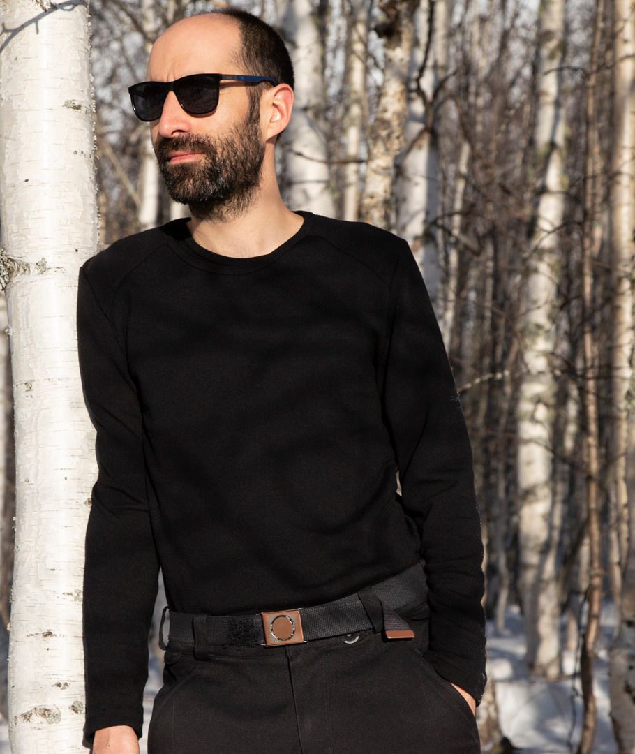 T-shirt à manches longues et demi-zip pour homme, en laine mérinos