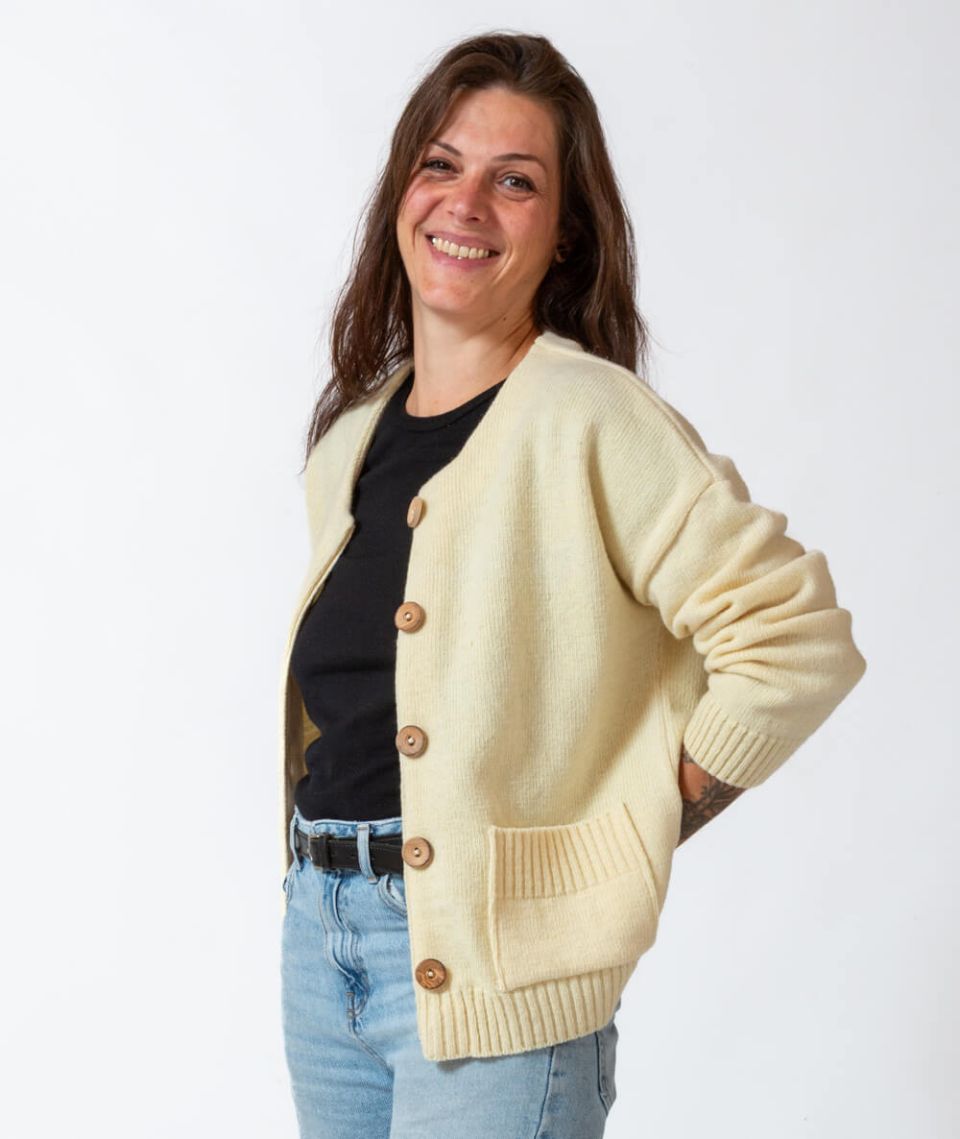 Gilet Femme En Laine Beige Taille M - Fait Main Et Super Doux