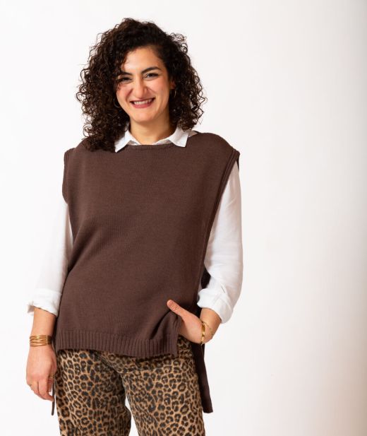 Chasuble couleur cacao fabriquée en France, laine naturelle et locale