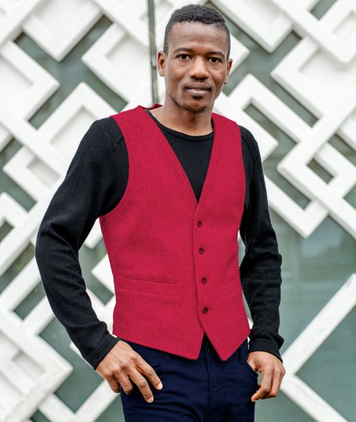 Veston en laine recyclée Venedes unisexe coloris rouge, feutre tissé porté, coupe ajustée