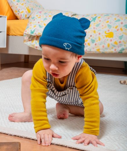 Bonnet ourson en laine mérinos pour bébé 