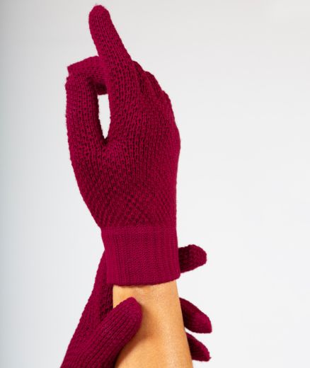 Gants en maille relief en laine mérinos