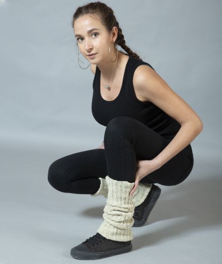 Guêtres tricotées en laine coloris kasha naturel, sans teinture, taille unique.