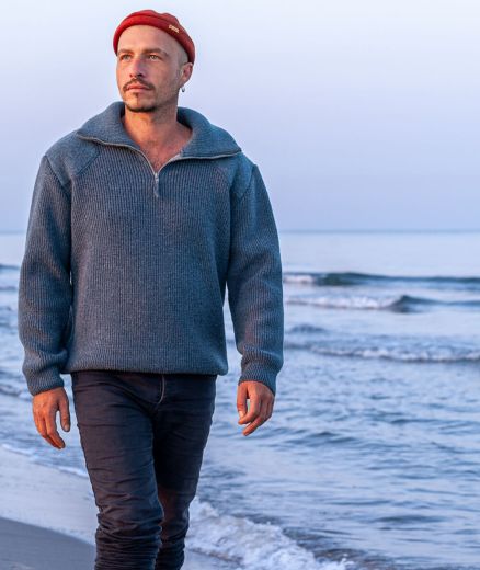 Pull camionneur en laine pour homme, coloris Azur, vue de face